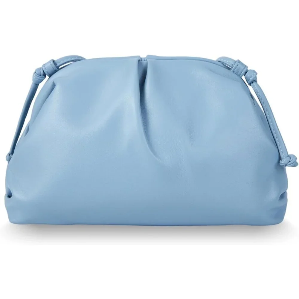 Women's Light Blue PU leather Elegant Dressy Pleated Cloud Super Soft Clutch